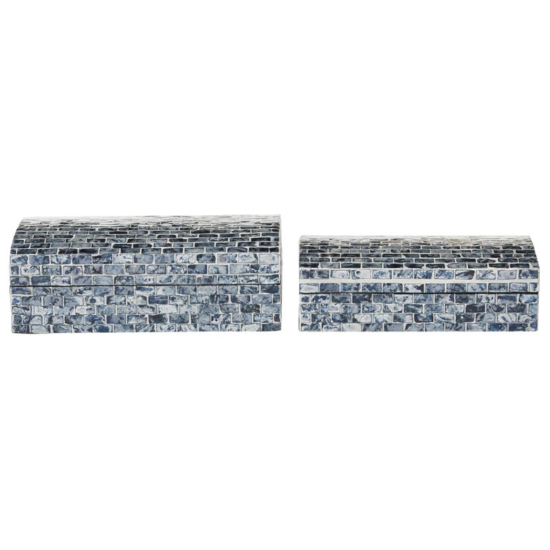 Deco 79 Wood Handmade Decorative Box Decorative Keepsake Boxes with Hinged Lid Set of 2 Storage Boxes 11 10W Blue