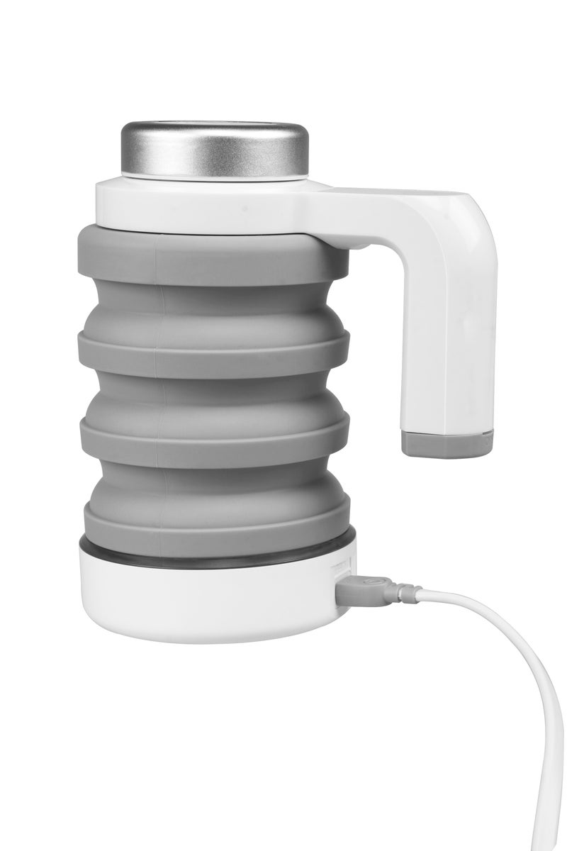 GREEN LION Car Folding Electric Kettle with Collapsable Design & Food Grade Silicone / Vehicle Adapter Included / 550ml Capacity / Temperature Display - White - Image 1