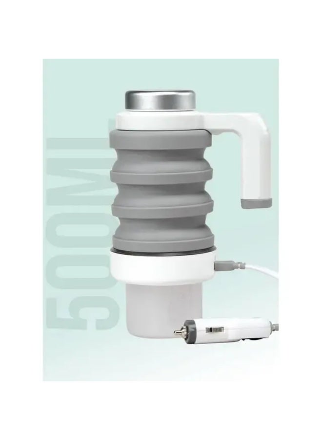 GREEN LION Car Folding Electric Kettle with Collapsable Design & Food Grade Silicone / Vehicle Adapter Included / 550ml Capacity / Temperature Display - White - Image 3