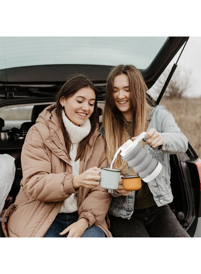 GREEN LION Car Folding Electric Kettle with Collapsable Design & Food Grade Silicone / Vehicle Adapter Included / 550ml Capacity / Temperature Display - White - Image 4