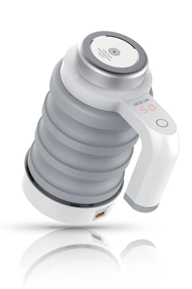 GREEN LION Car Folding Electric Kettle with Collapsable Design & Food Grade Silicone / Vehicle Adapter Included / 550ml Capacity / Temperature Display - White - Image 5