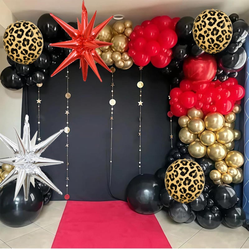 Paeyeq Red Black Gold Balloon Arch Garland Kit Leopard Cheetah Print Party Balloons Black Red Metallic Silver Gold Explosion Star Balloon for Girl Night Bachelorette New Year Casino Birthday Party Decoration - Image 3