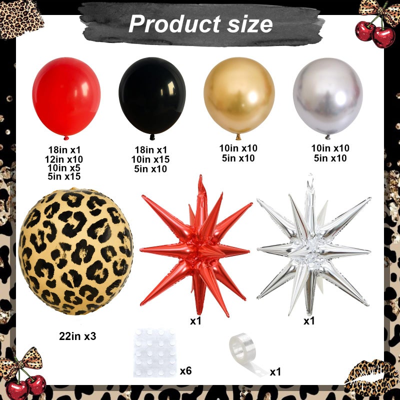 Paeyeq Red Black Gold Balloon Arch Garland Kit Leopard Cheetah Print Party Balloons Black Red Metallic Silver Gold Explosion Star Balloon for Girl Night Bachelorette New Year Casino Birthday Party Decoration - Image 2