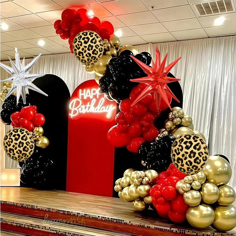 Paeyeq Red Black Gold Balloon Arch Garland Kit Leopard Cheetah Print Party Balloons Black Red Metallic Silver Gold Explosion Star Balloon for Girl Night Bachelorette New Year Casino Birthday Party Decoration - Image 5