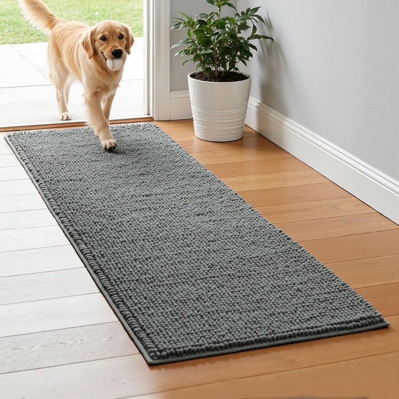 subrtex Bathroom Rugs, 24" x 60" Chenille Bath Rug Soft Short Plush Bath Mat Soft Shower Mat Water Absorbent Shower Mat Quick Dry Machine Washable, Gray - Image 1