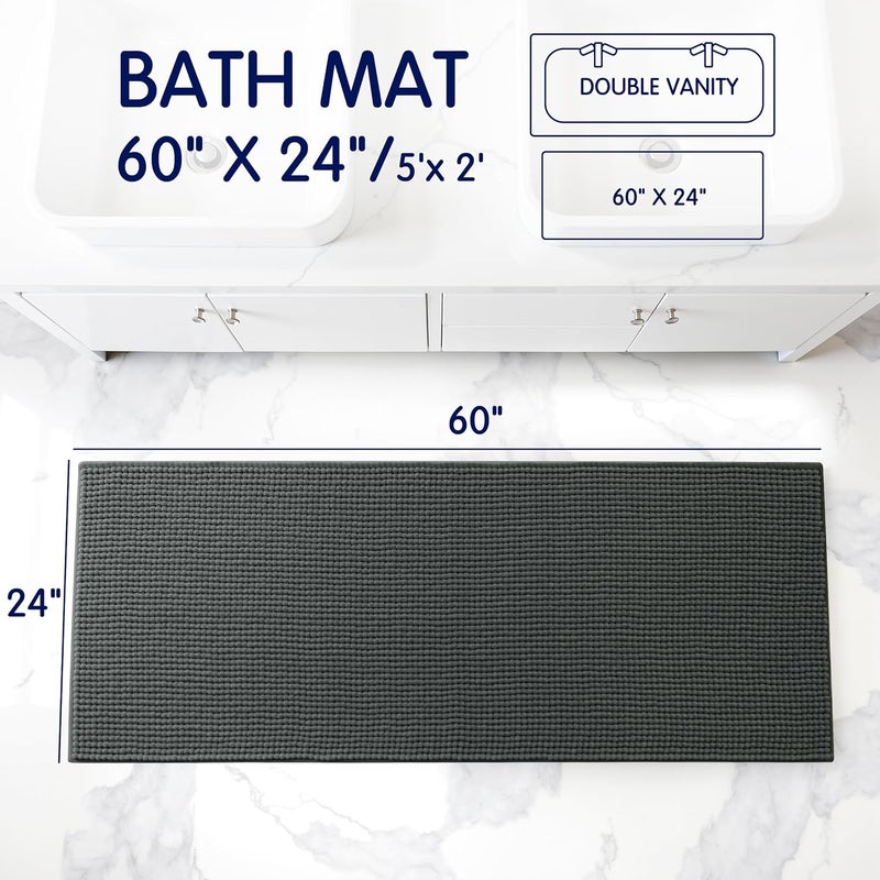subrtex Bathroom Rugs, 24" x 60" Chenille Bath Rug Soft Short Plush Bath Mat Soft Shower Mat Water Absorbent Shower Mat Quick Dry Machine Washable, Gray - Image 2