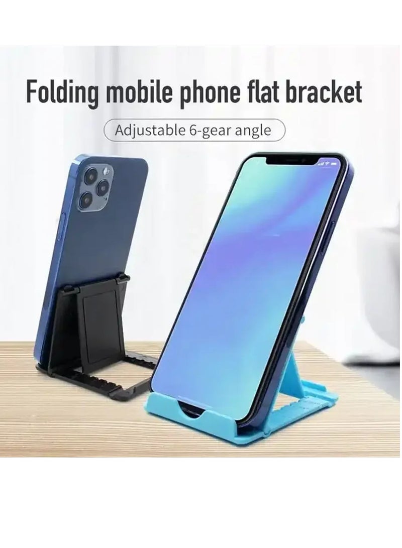 AROAQ Cell Phone Stand, Portable And Foldable Desk Phone Holder, Adjustable Angle Smartphone Support Tablet Stand, Compact And Durable Universal Desk Stand For All Mobile Smart Phone, (Black And Blue) - Image 4