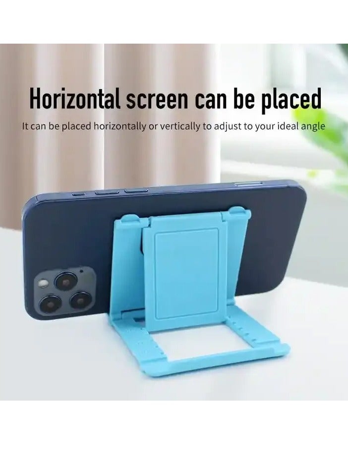 AROAQ Cell Phone Stand, Portable And Foldable Desk Phone Holder, Adjustable Angle Smartphone Support Tablet Stand, Compact And Durable Universal Desk Stand For All Mobile Smart Phone, (Black And Blue) - Image 5