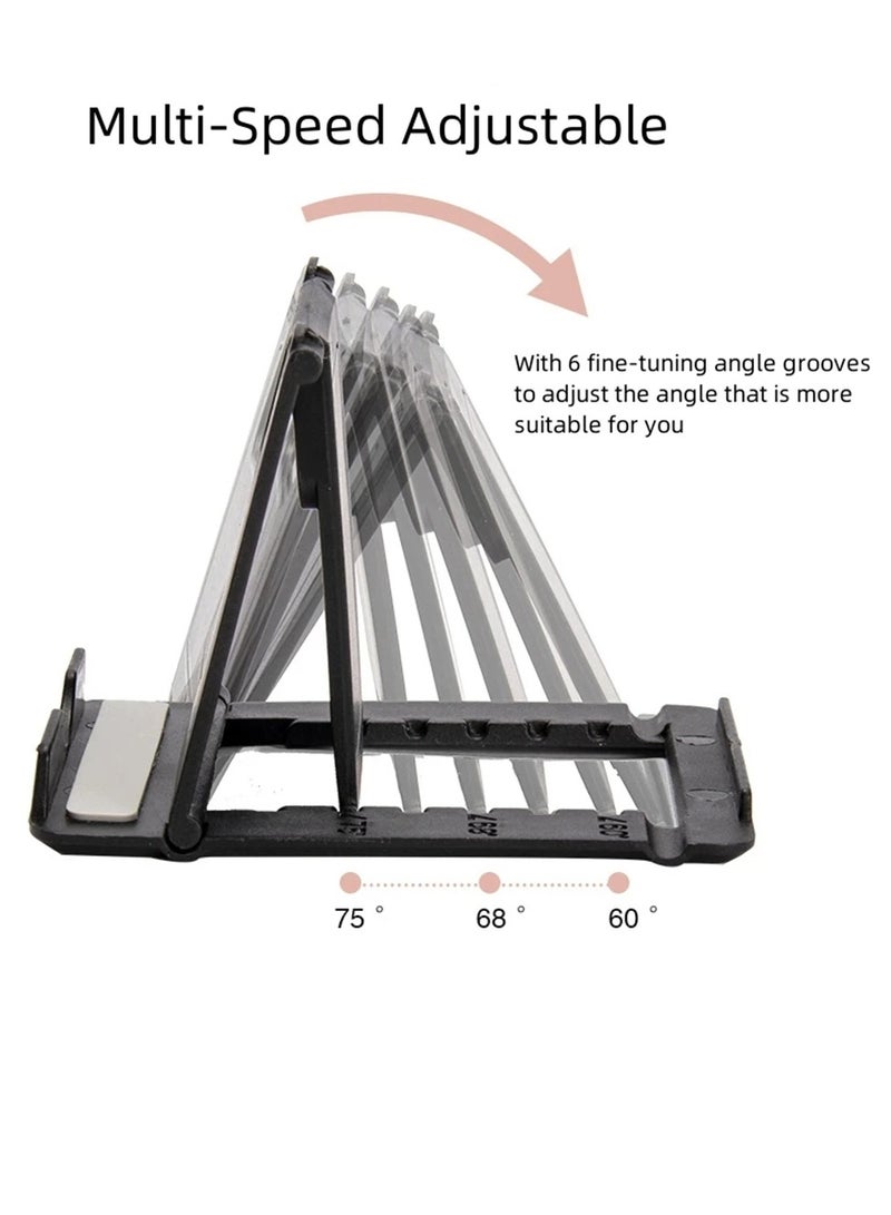 AROAQ Cell Phone Stand, Portable And Foldable Desk Phone Holder, Adjustable Angle Smartphone Support Tablet Stand, Compact And Durable Universal Desk Stand For All Mobile Smart Phone, (Black And Blue) - Image 2