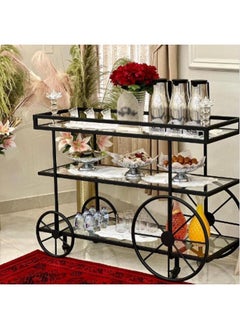 HOME TASTE 3Tier Metal Serving Trolley With Lockable Wheels – Sophisticated Bar Cart For Home, Kitchen, Restaurant, And Hospitality – Stylish 1.3” Thick Metal Frame Style 2, Small 80X40X90Cm  - Image 1