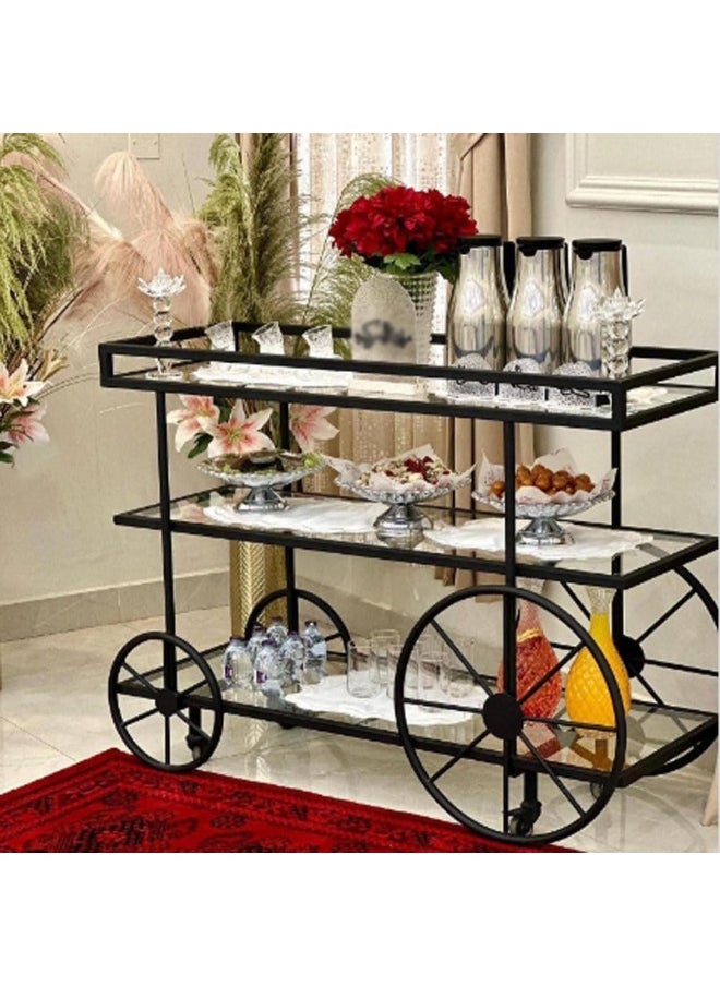 HOME TASTE 3Tier Metal Serving Trolley With Lockable Wheels – Sophisticated Bar Cart For Home, Kitchen, Restaurant, And Hospitality – Stylish 1.3” Thick Metal Frame Style 2, Small 80X40X90Cm  - Image 1