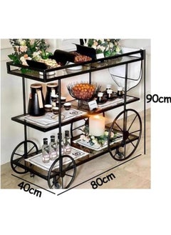 HOME TASTE 3Tier Metal Serving Trolley With Lockable Wheels – Sophisticated Bar Cart For Home, Kitchen, Restaurant, And Hospitality – Stylish 1.3” Thick Metal Frame Style 2, Small 80X40X90Cm  - Image 2