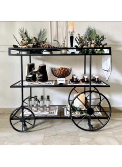 HOME TASTE 3Tier Metal Serving Trolley With Lockable Wheels – Sophisticated Bar Cart For Home, Kitchen, Restaurant, And Hospitality – Stylish 1.3” Thick Metal Frame Style 2, Small 80X40X90Cm  - Image 3