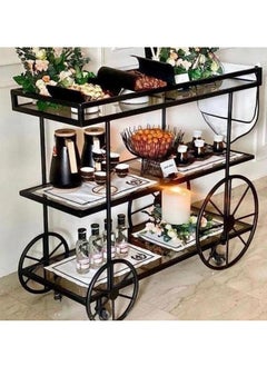 HOME TASTE 3Tier Metal Serving Trolley With Lockable Wheels – Sophisticated Bar Cart For Home, Kitchen, Restaurant, And Hospitality – Stylish 1.3” Thick Metal Frame Style 2, Small 80X40X90Cm  - Image 4