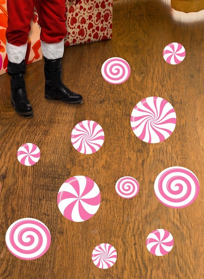 Whaline 108 Pcs Christmas Peppermint Floor Decals Sticker Decoration Pink Candy Snowflake Wall Floor Window Clings for Xmas Winter Holiday Party Decor - Image 5