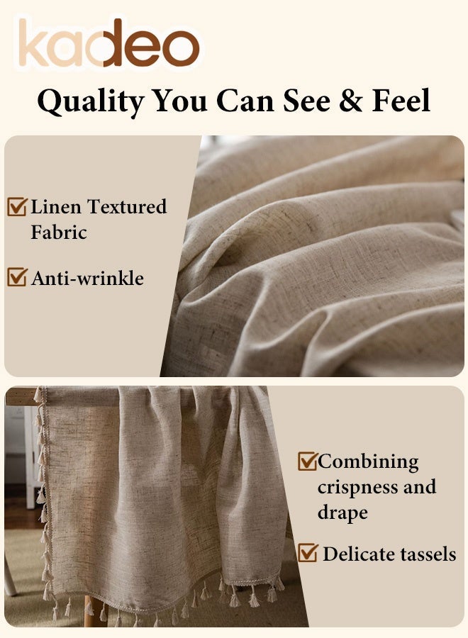 kadeo Tablecloth with Tassel , Washable Cotton Linen Table Cover, Dust-Proof Table Decoration for Family Holiday Dinners Weddings Parties and Banquets 140*200CM - Image 5