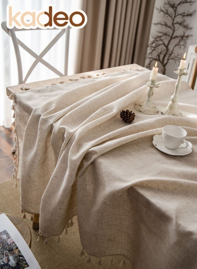 kadeo Tablecloth with Tassel , Washable Cotton Linen Table Cover, Dust-Proof Table Decoration for Family Holiday Dinners Weddings Parties and Banquets 140*200CM - Image 2