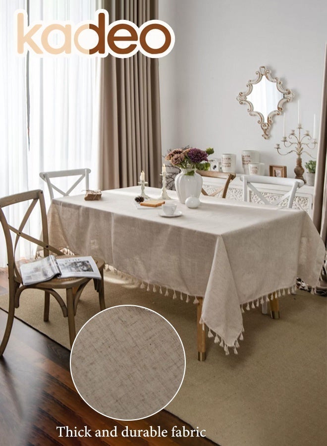 kadeo Tablecloth with Tassel , Washable Cotton Linen Table Cover, Dust-Proof Table Decoration for Family Holiday Dinners Weddings Parties and Banquets 140*200CM - Image 3