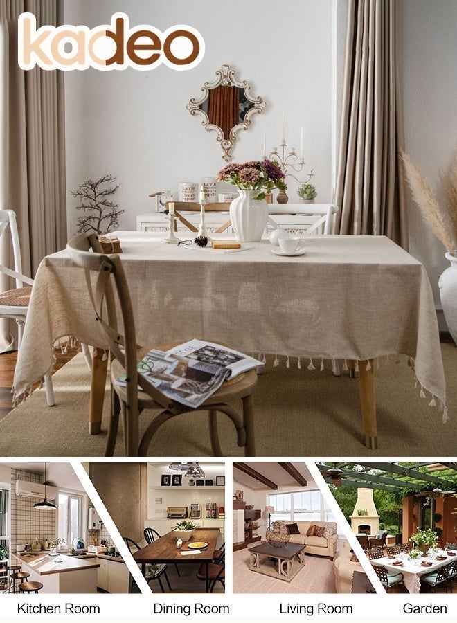 kadeo Tablecloth with Tassel , Washable Cotton Linen Table Cover, Dust-Proof Table Decoration for Family Holiday Dinners Weddings Parties and Banquets 140*200CM - Image 4