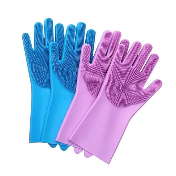 JASMINE GLORY Magic Silicon Dish Washing Gloves Silicon Hand Gloves for Kitchen Dishwashing and Pet Grooming Great for Washing Dish Car Bathroom Multi Color Pack of 1
