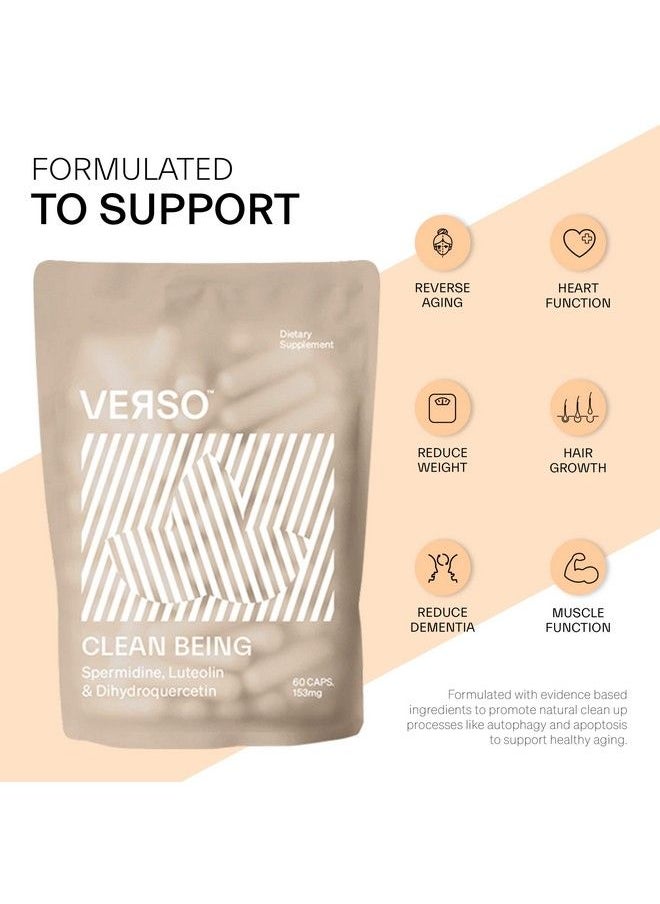 Verso - Clean Being Spermidine Dietary Supplement Capsules For Natural Cellular Clean Up Luteolin And Dihydroquercetin Vegan Senolytic Molecules Supplements For Healthy Aging (1Pack=60 Capsule) - Image 1