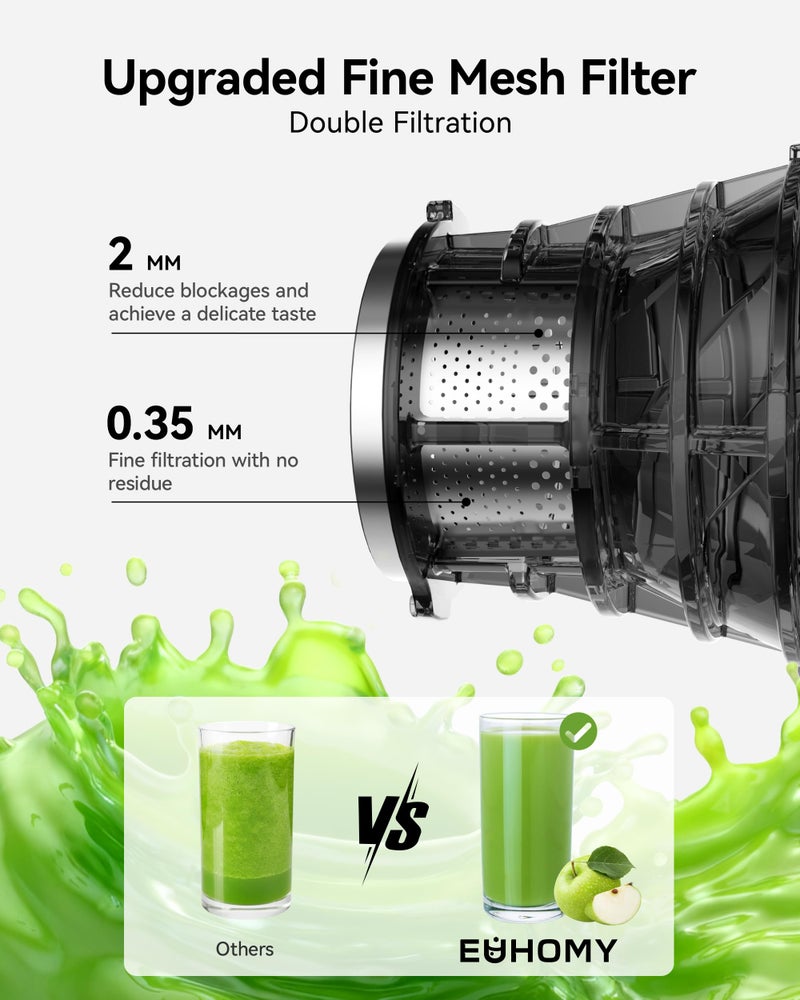 EUHOMY Cold Press Juicer Machines, EUHOMY 5.8" Wide Feed Chute, Slow Masticating Juicer for Whole Vegetables and Fruits, 99.6% High Juice Yield, Easy to clean, Juicer Machines with BPA Free - Image 5