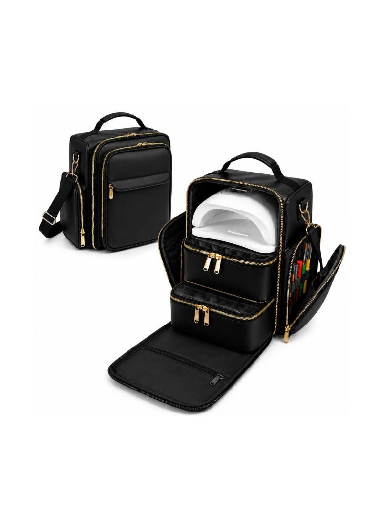 PU Leather Nail Storage Bag With Light Detachable Pouch Large Capacity 48 Bottles Travel Manicure Case - Image 1