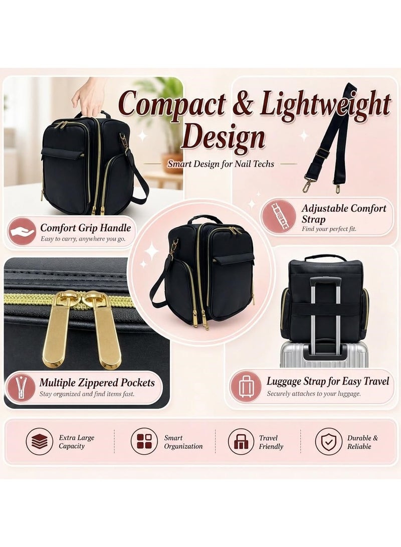 PU Leather Nail Storage Bag With Light Detachable Pouch Large Capacity 48 Bottles Travel Manicure Case - Image 3