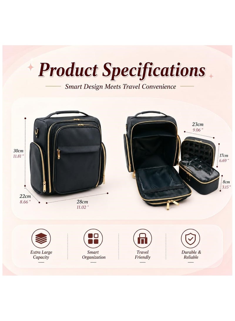 PU Leather Nail Storage Bag With Light Detachable Pouch Large Capacity 48 Bottles Travel Manicure Case - Image 4