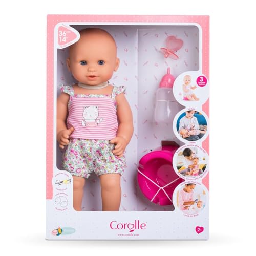 Corolle Drink and Wet Bath Baby Emma 14 Girl Baby Doll with 3 Accessories Bottle Potty and Pacifier Really Drinks and Goes Potty for Kids Ages 2 Years and up - Image 1