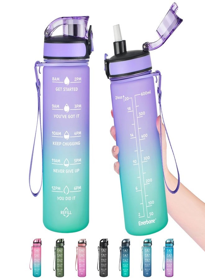 Enerbone زجاجة مياه إنيربوين سعة 24 أونصة، مانعة للتسرب وخالية من مادة BPA والسموم، زجاجة مياه تحفيزية مزودة بمؤشرات للشرب وماصة، زجاجة مياه رياضية مزودة بحزام للمكتب، الصالة الرياضية، والرياضات الخارجية - Image 1