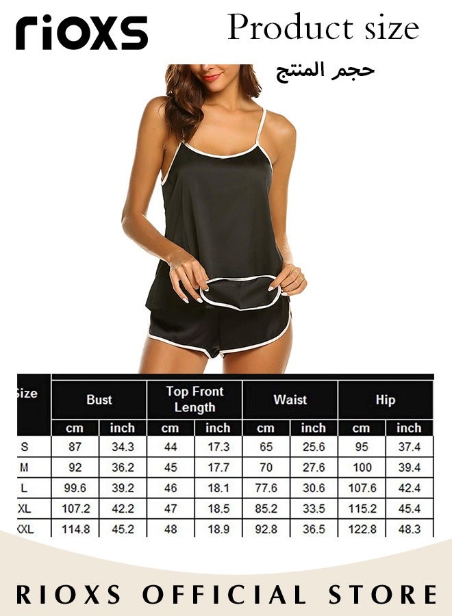 RIOXS Women's Silk Pajamas Set,2 Piece Pjs Cami Top And Shorts Loungewear Sets,Satin Camisole Sleepwear Lingerie For Women Ladies,Comfy Soft Nightwear Set - Image 4