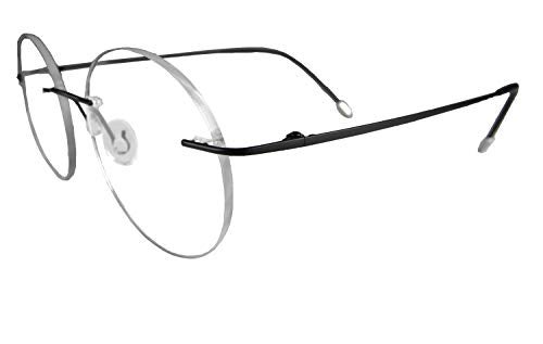 Circleperson Rimless Titanium Eyeglass frames Vintage round Hinged temple Light weight Black 48 - Image 1