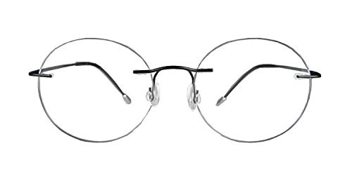 Circleperson Rimless Titanium Eyeglass frames Vintage round Hinged temple Light weight Black 48 - Image 3