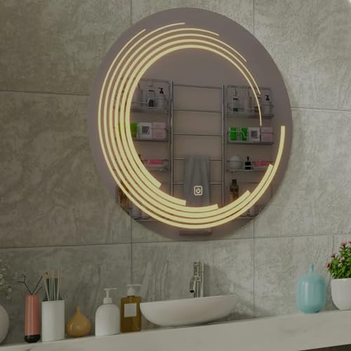 Quality Glass Bathroom LED Mirror with Touch Sensor, 3 Light Effects, Glass, Round LED-56 (18 x 18 Inch) - Image 2
