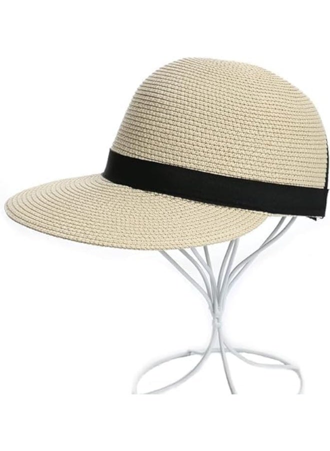 قبعة الشمس للمرأة,قبعات الصيف للنساء,قابلة للطي فلوبي لون صلب القش قبعة الشمس,قبعة البيسبول السفر على الشاطئ - Image 5