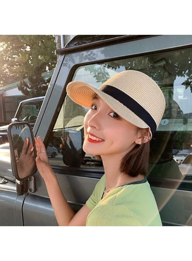 قبعة الشمس للمرأة,قبعات الصيف للنساء,قابلة للطي فلوبي لون صلب القش قبعة الشمس,قبعة البيسبول السفر على الشاطئ - Image 4