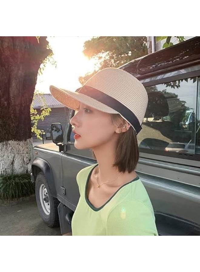 قبعة الشمس للمرأة,قبعات الصيف للنساء,قابلة للطي فلوبي لون صلب القش قبعة الشمس,قبعة البيسبول السفر على الشاطئ - Image 3