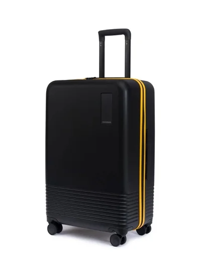 Mokobara Iconic Range The Check-in Luggage Medium Size German Makrolon Poly-Carbonate Hard Sided 8 Hinomoto Wheels Suitcase Trolley - Hinomoto Wheels, Black-Crypto Sunray (Limited Edition)