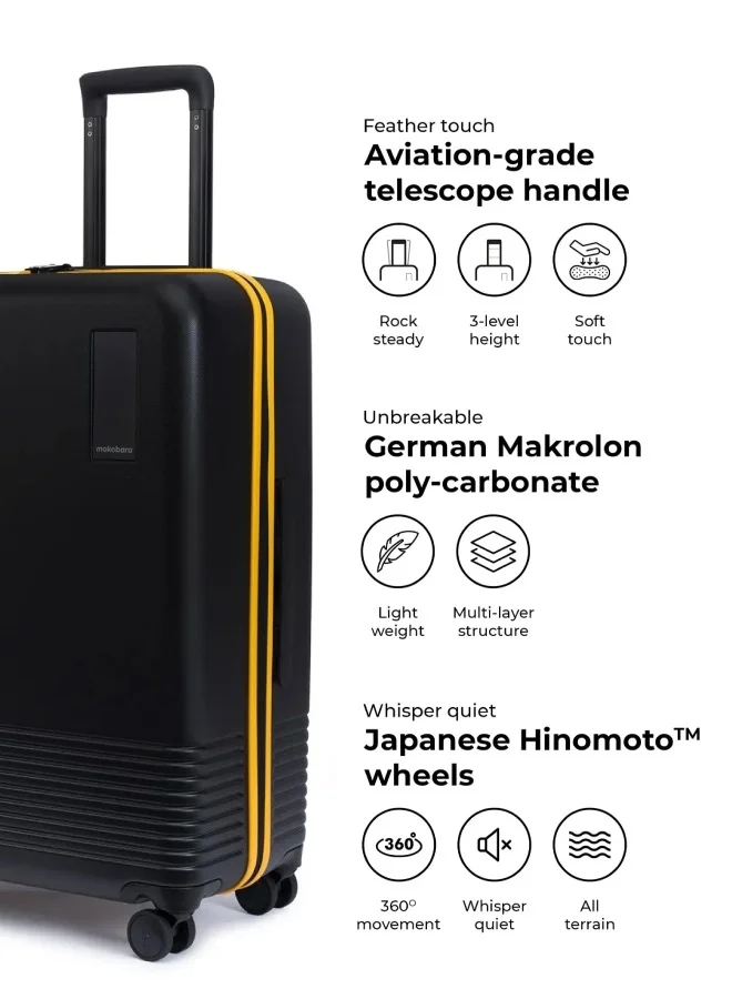 موكوبارا للتجارة ذ.م.م Iconic Range The Check-in Luggage Medium Size German Makrolon Poly-Carbonate Hard Sided 8 Hinomoto Wheels Suitcase Trolley - Hinomoto Wheels, Black-Crypto Sunray (Limited Edition)