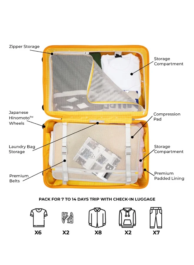 موكوبارا للتجارة ذ.م.م Iconic Range The Check-in Luggage Medium Size German Makrolon Poly-Carbonate Hard Sided 8 Hinomoto Wheels Suitcase Trolley - Hinomoto Wheels, Black-Crypto Sunray (Limited Edition)