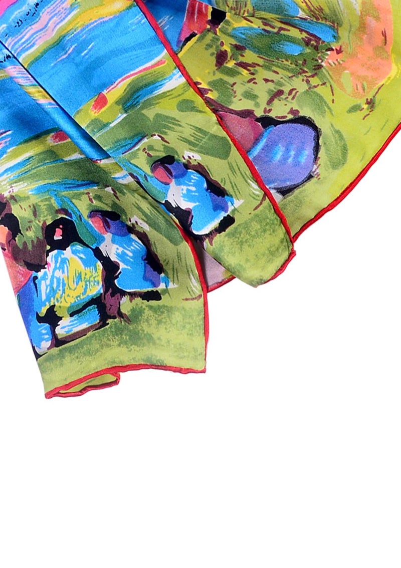 Salutto Women 100% Silk Scarves Van Gogh Painted Red House Scarf - Image 4