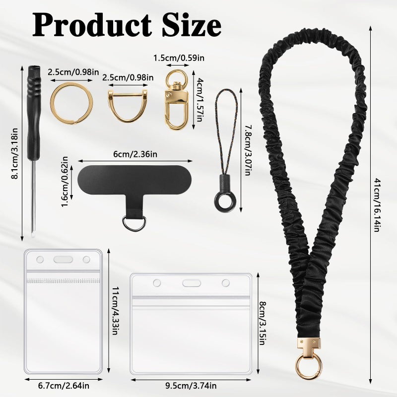 Prudiut Scrunchie Lanyard for Id Badges, Retractable Teacher Lanyards Black Stretchy Scrunchie Lanyard with Id Holder for Women - Image 2