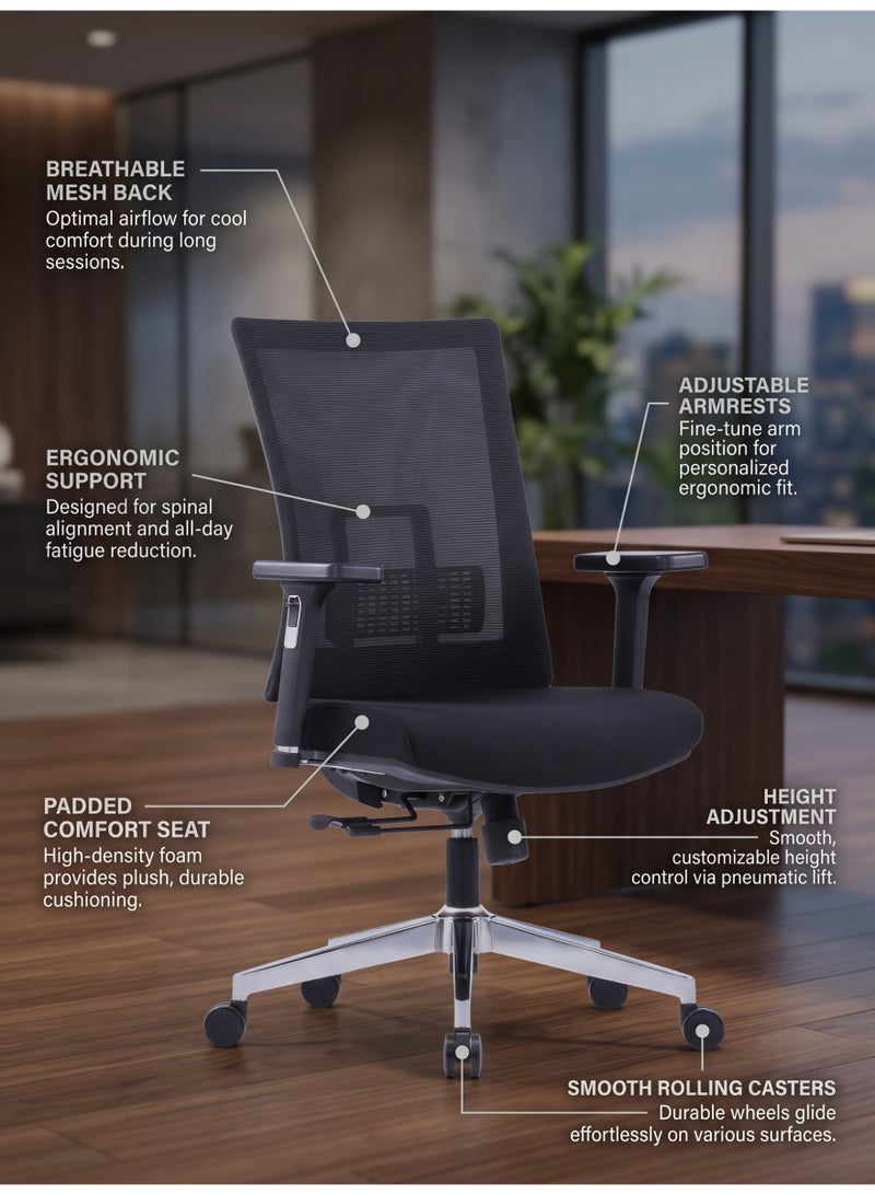 Mesh Ergonomic Office Chair with Adjustable Lumbar Support - Ergonomic Desk Chair for Home & Office - Image 5