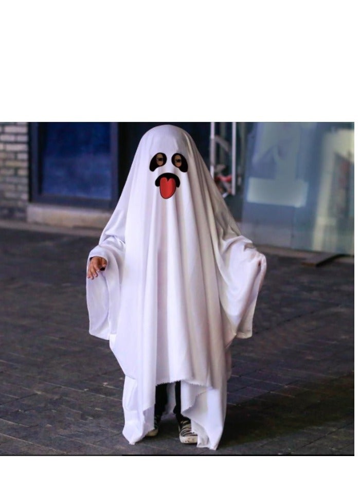 Golden Kids Ghost White Hooded Cape Fancy Dress Costume(S) - Image 1