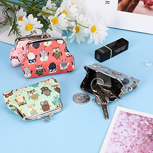 Oyachic 4Pcs Cute Owl Coin Purse,Small Leather Change Purse,Clasp Wallet for Girls Women - Image 4