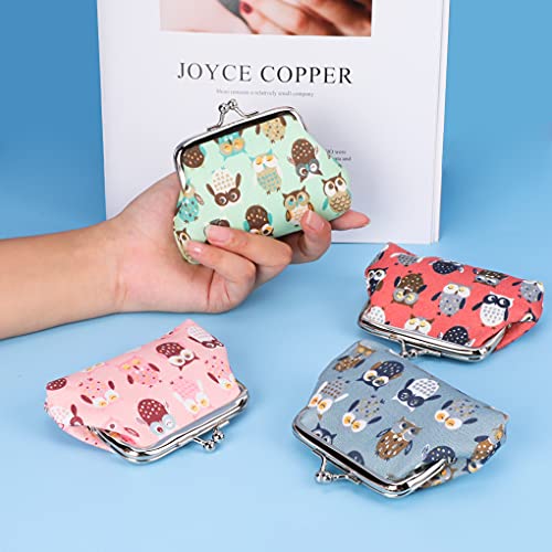 Oyachic 4Pcs Cute Owl Coin Purse,Small Leather Change Purse,Clasp Wallet for Girls Women - Image 3