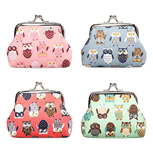 Oyachic 4Pcs Cute Owl Coin Purse,Small Leather Change Purse,Clasp Wallet for Girls Women - Image 1