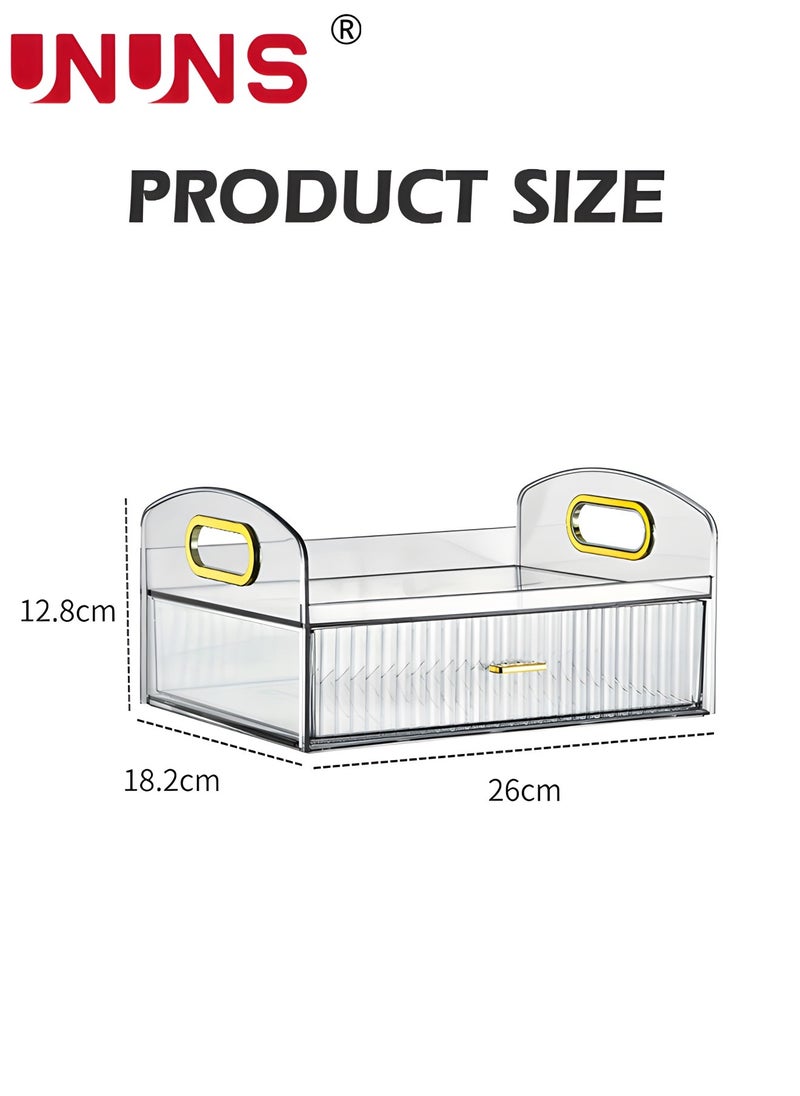UNUNS Desk Organizer Box With Drawer,Vanity Tray Storage Tray,Desk Organizer Tray For Makeup Brush Cosmetics Skincare Lipsticks Lotions,Great For Home Office Bathroom Bedroom Desktop Clean And Tidy-Clear  - Image 2