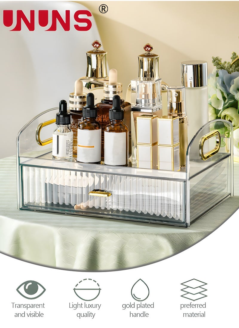 UNUNS Desk Organizer Box With Drawer,Vanity Tray Storage Tray,Desk Organizer Tray For Makeup Brush Cosmetics Skincare Lipsticks Lotions,Great For Home Office Bathroom Bedroom Desktop Clean And Tidy-Clear  - Image 4